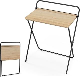 SFAREST Folding Computer Desk, 64 x 43 x 80cm Wooden Metal Frame PC Laptop Table for Small Spaces with Desktop Bracket, No Assembly Required Study Work Desk Writing Workstation for Home Office