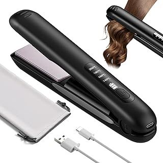 PUGTOW Cordless Hair Straighteners, Mini Portable Travel Wireless Hair Straightener Curler 2 in 1, 5000mAh Rechargeable Flat Iron Curling Wand Fast Heat Up, Anti-Scald 4 Temperature Levels
