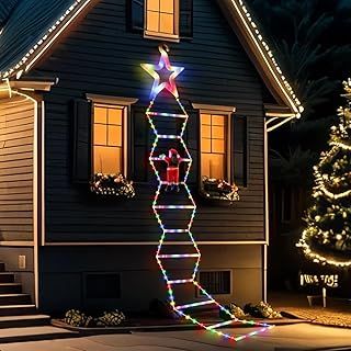 Opard 12Ft/3.65M Christmas Lights with Climbing Santa Claus, Christmas Decorations with 8 Lighting Modes & Memory Function, Christmas RGB Ladder Lights for Xmas Decorations Indoor Outdoor