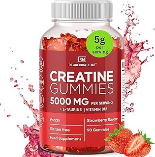RM Creatine Gummies 5000 mg Max for Men & Women – Strawberry Flavour – Creatine Monohydrate with L-Taurine & Vitamin B12 for Energy, Strength & Muscle Recovery – Vegan, Halal, Gluten Free