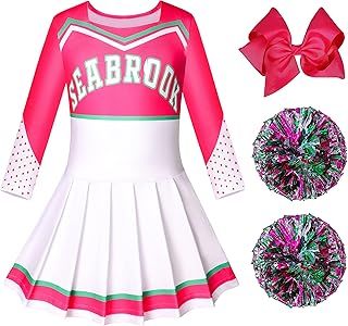 Addison Cheerleader Outfit Girls Zombies 3 Cheerleader Costume Kids Dress with Poms Poms for 3-12 Years
