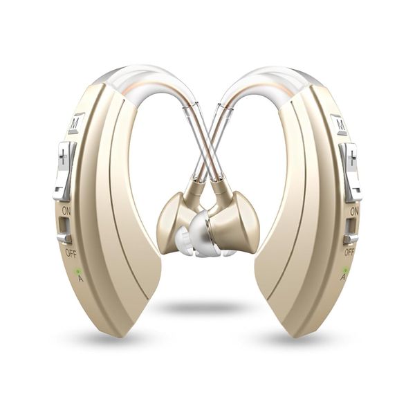 HIBRIQ Rechargeable Sound Devices for Seniors, Noise Cancelling and Volume Adjustable, BTE Comfort Design Hearing Device (Gold)