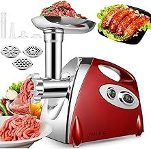 Nestling® Electric Meat Mincer Grinder and Sausage Maker,Powerful 2800 Watt Copper Motor,Stainless Steel Meat Grinder & Sausage Stuffer,3 Different Cutting Plates,Sausage & Kubbe Kit (Red)