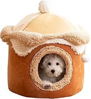 Cat Beds for Indoor,Cat Cave Bed Igloo，Cat Tent Bed House with Removable Cushion，Half Surrounded Sense of Security for Improved Sleep and Relaxation (Brown, M)