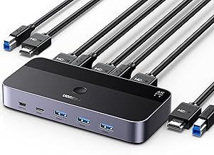 UGREEN KVM Switch HDMI 4K@60Hz, USB 3.0 Switch, 4 Port USB Switcher [1 USB C and 3 USB A Port] Sharing Keyboard Mouse Hard Drives Printer, KVM Switch 2 PC 1 Monitor with 2 USB Cables and 2 HDMI Cable