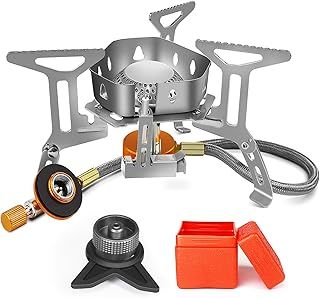 AUTOPkio Camping Gas Stove 3500W, Portable Gas Stove Windproof Backpacking Outdoor Stove with Piezo Ignition Adapters Converter for Outdoor Hiking, Picnic, Trekking, BBQ