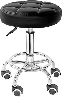 BQKOZFIN Round Rolling Stool Chair, PU Leather Height Adjustable Salon Stool with Wheels, 360° Swivel Stool Chair for Office Shop Salon Tattoo Massage Spa Work (Black)