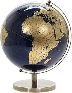 Lesser & Pavey Vintage Rotating Gold and Blue World Globe with Metal Stand for Your Desk/Office, 34 CM, 34cm