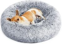 Feandrea PGW037G01 Fluffy Dog Bed, Cat Bed, Doughnut Cushion, Washable, Removable Padding, Long Plush, 50 cm Diameter, Light Grey
