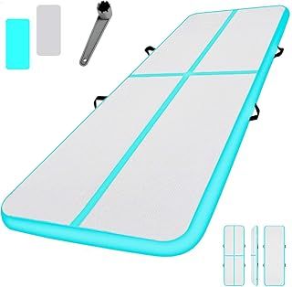 NO. 32 Inflatable Gymnastics Tumbling Mat. 10ft Air Gymnastics Tumble Track Gym Mat Training Mat for Home Use/Gymnastics/Exercise/Fitness/Pilates/Yoga/Martial Arts/Gym/Beach/Cheerleading/Water Fun