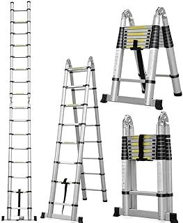 Telescopic Loft Ladder 5M Extendable Collapsible Fold Step Ladders Securing Bolt 16.5ft Multi Purpose Folding Aluminium Extension Ladders A-Shape Length (2.5M+2.5M)
