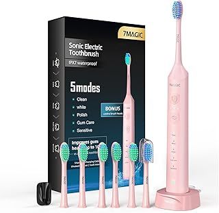 Knight Sonic Toothbrush - 3 Intensity & 5 Mode Electric, IPX7 Waterproof, 90-Day Battery, Low Noise with Timer - Pink
