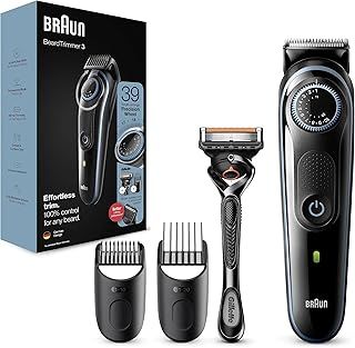 Braun Men's Beard Trimmer Series 3 & Hair Clippers with Gillette Fusion5 ProGlide Razor, 39 Length Settings, UK 2 Pin Plug, BT3240, Black/Blue