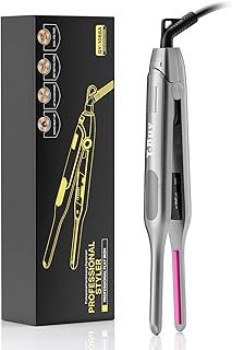 Pencil Flat Iron, T-Buy 2 in 1 Hair Straighteners and Curler for Short Hair and Men Beard, Mini Hair Straightener for Edges, Fast Heat Up and Dual Voltage