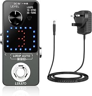 LEKATO Guitar Effect Looper with Power Supply Synchronous Recording Electric Loop Machine with Tuner Function,Unlimited Overdub Loop Pedal Effect with18 Mins Recording Time for Bass Electric Guitars