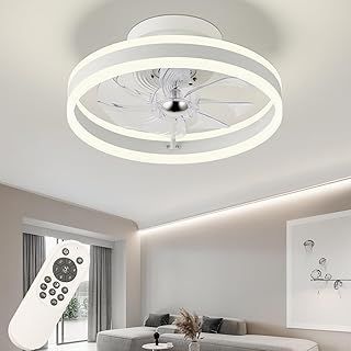 Ceiling Fan with Lights,16inch Flush Mount Ceiling Fans with Lamps Remote Control,Reversible 6 Speeds 3CCT Dimmable Noiseless White Ceiling Fan for Bedroom,Indoor Use