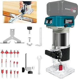 Cordless Wood Router Trimmer for Makita 18V Battery, 6 Variable Speeds Wood Trimmer Set 800W - 30000 RPM Brushless Motor Hand Palm Router with 15pcs 1/4" Shank Router Bits for Woodworking(NO Battery)