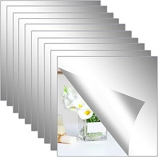 Hode 10 Pieces Self Adhesive Mirror Tiles 30x30cm (2mm Thick), Acrylic Stick on Mirror Stickers, Flexible Tiles for Wall, Bathroom, Bedroom