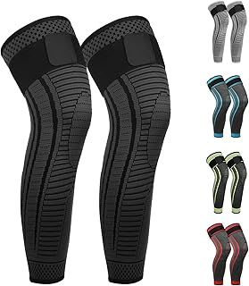 Ruilaibao Full Leg Compression Sleeves 2 Pack anti Sliping Ventilation Long Knee Support with Wraps for Men and Women Long Knee Compression Sleeve for ACJ, Meniscus Tear, Arthritis (Black, Large)
