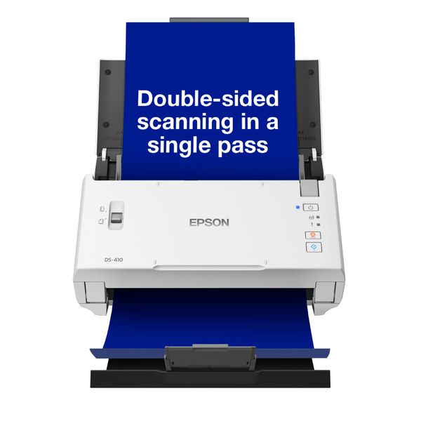 WorkForce DS-410 A4 compact sheet-fed scanner |50-sheet ADF| Epson's Document Capture Pro software | 26ppm | 600 Dpi |Up to 209gsm | USB