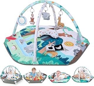 Lilian&Gema Baby Play Gym Mat, Baby Tummy Time Mat with 6 Detachable Sensory Toys, Baby Activity Play Mat for Stage-Based Sensory & Motor Skill Development, Baby Gift for Newborn Infant