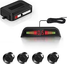 Car Parking Sensors, Compact Screen Distance Display with Sound Warning + 4 Black Reversing Sensors for Car Auto Vans RV Trailer