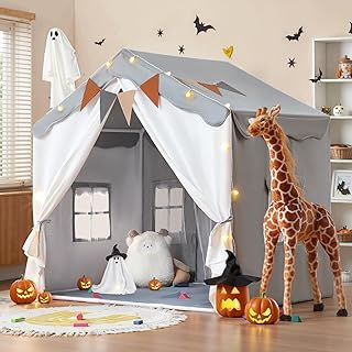 besrey 2-in-1 Kids Play House Tent for Girls & Boys – Indoor Toddler Tent with Lights & Pad, Children Tents for Kids & Toddlers, Large Bed Tents, Princess Playhouse with 2 Doors grey