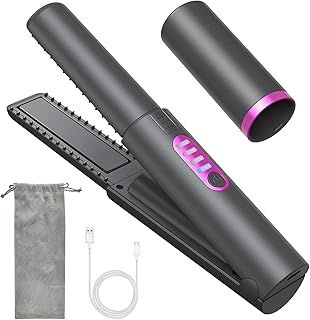 Cordless Hair Straighteners Curler 2 in 1, Mini Portable Travel Wireless Straightener, Fast Heat Up, Anti-Scald 3-Level Straightener for Swift, Smooth and Glossy Hair, Type-C Rechargeable (Grey)