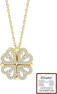 Daughter's 4-Leaf Clover Lucky Charm Necklace and Forever and Rose Gift Box, ziella Necklace for My Daughter Four Leaf Clover, S925 Sterling Silver Necklace for Women Birthday Christmas