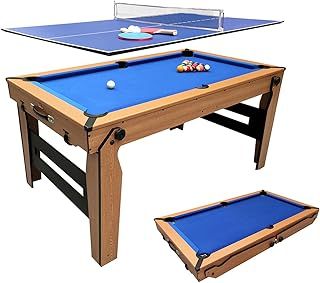 BCE Razor 5ft Rolling Lay Flat Folding Pool Table - Low Profile Design - Fully Assembled - 4 Way Wheel System - With Reversible Table Tennis Top & Accessories - Easy Storage