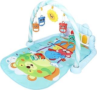 Polegas Baby Play Mat, Baby Piano Gym with Music and Lights, Thicken Baby Gym Play Mat 36+ Months, Activity Mat for Baby with 5 pcs Senses Toys, Detachable & Convenient - Gift