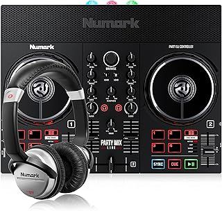 Numark Party Mix Live + HF 125 - DJ Controller/Adults & Kids DJ Set with DJ Lights, DJ Speakers & DJ Mixer for Serato DJ Lite and Ultra-Portable Professional DJ Headphones