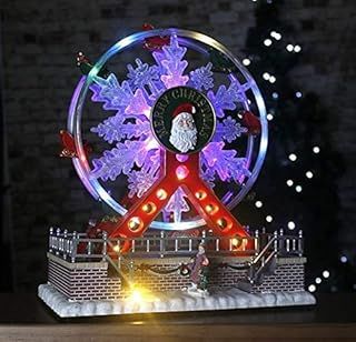 HomeZone Big Ferris Wheel Christmas scene Traditional Festive Village Scene Light Up Christmas Decoration Ornament With LED Multi Colour Xmas Lights Battery Operated