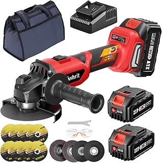 Avhrit Cordless Angle Grinder 115mm, 21V Cordless Grinder Brushless with 2X 4.0Ah Batteries, 9500 RMP for Cutting Wheels, Flap Wheels for Cutting & Grinding