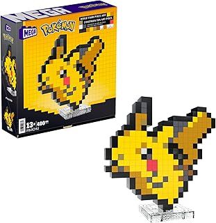 MEGA Pokémon Action Figure Building Set, Pikachu with 400 Pieces and Pixel Retro Style, for Table or Wall Decor, Build & Display Toy for Collectors, HTH74
