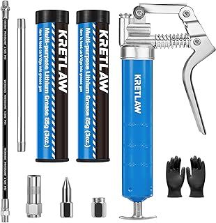 Mini Grease Gun (3000PSI) with Double 85G Cartridge Grease and Flexible Hose, Reinforced Coupler for Automotive,Marine