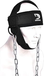DMoose Fitness Neck Harness for Weight Lifting - Adjustable Head & Chin Strap with 30" Heavy Duty Steel Chain - Neck Exerciser, Trainer & Strengthener & Intense Workouts (Black)