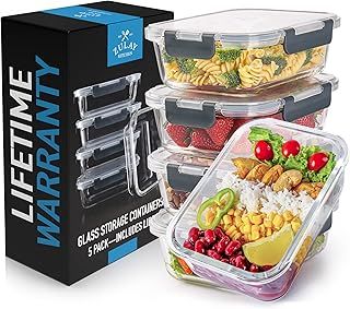 Zulay Kitchen 5 Pack Leak-Proof Glass Food Storage Containers - 36 oz Thick & Durable Glass Meal Prep Containers - Airtight Easy to Clean Glass Storage Containers With Lids