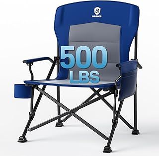 EVER ADVANCED Camping Chair for Adults Oversized 230KG, Folding Chair for Heavy People with Side Pocket, Heavy Duty Extra Wide Garden Chair with Hard Armrest Foldable Fishing Chair Outdoor Blue