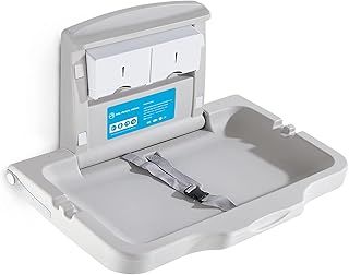 Wall Mounted Baby Changing Station with Safety Strap & Tissue Box - Horizontal Diaper Changing Table for Bathroom Restrooms