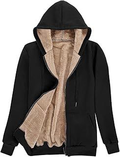 Voqeen Womens Plain Hoodie Winter Warm Sherpa Lined Zip Up Hooded Sweatshirt Jacket Coat Cosy Soft Fleece Blanket with Pocket