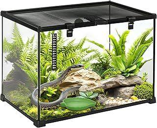 PawHut Glass Reptile Terrarium Insect Breeding Tank Vivarium Habitats with Thermometer for Lizards, Horned Frogs, Snakes, Spiders - Large 50 x 30 x 35cm