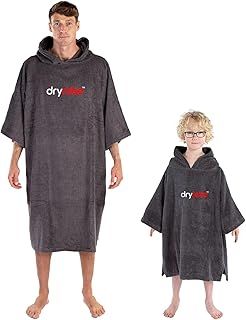 Dryrobe Towelling Robe - Hooded Poncho Towel Changing Robe - Organic Cotton (400 gsm) Short Sleeve - Get Changed for Swimming, Surfing, Beach, Camping