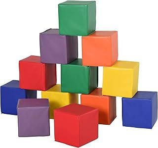 HOMCOM 12 Piece Soft Play Foam Blocks Toy Building Stacking Compliant Learning Toys for Toddler Baby Kids Preschool