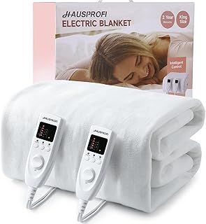 Electric Blanket King Size, Heated Underblanket Bed Warmer with Dual Control 5 Heat Settings 10 Timer Settings Soft Fleece Polyester, Machine Washable with Detachable Control