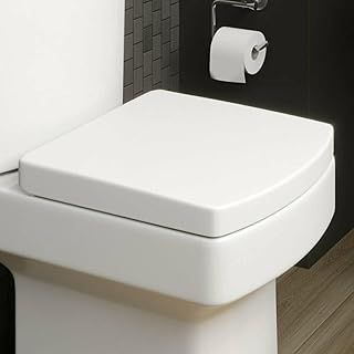 Modern White Square Toilet Seat Soft Closing Silent Quick Release Chrome Hinges