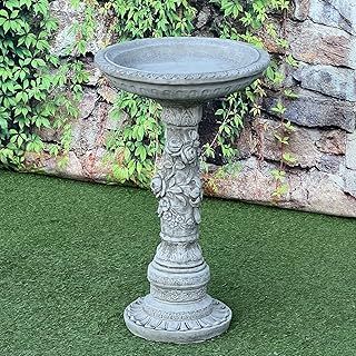 Garden Ornaments ONEFOLD - ROSE BIRD BATH HAND CAST STONE| LARGE FEEDER | FROST PROOF