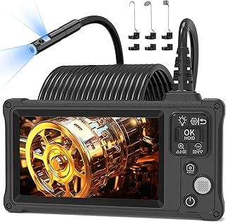 Dual Lens Endoscope Camera, Ennovor 5.0'' IPS Screen Borescope Inspection Camera with 8+1 LED Lights, IP67 Waterproof Sewer Endoscope, 1920P HD Drain Borescope Semi-Rigid Cable, Gadgets for Men, 33FT