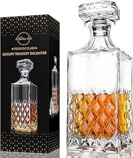 LIGHTEN LIFE Whiskey Decanter,849ml Non-Lead Crystal Whiskey Decanter with Stopper in Gift Box,Premium Bourbon Decanter,Liquor Decanter for Whiskey,Bourbon,Whiskey Carafe for Men