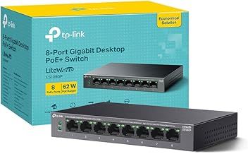TP-Link LS108GP 8 Port Full Gigabit PoE Switch, Network Switch, Power Saving, Plug & Play, Metal Case, Ethernet Switch, 802.3af/at 30W, 62W Total Budget, Ethernet Splitter, Silent Operation